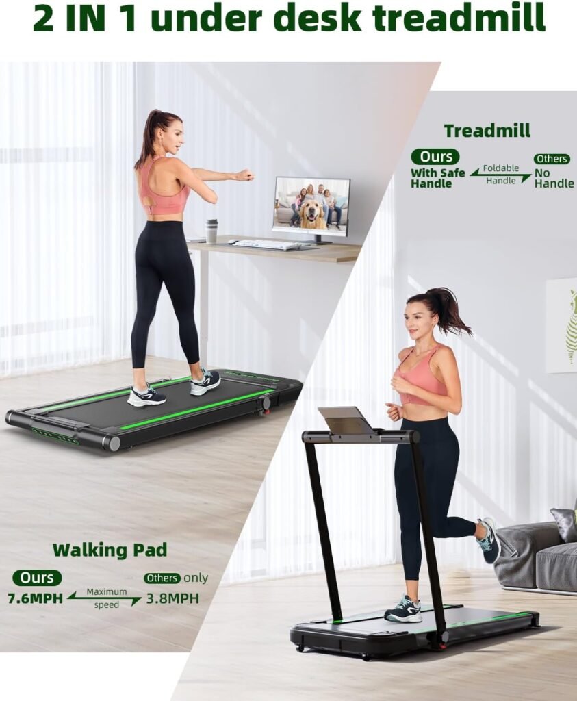Amazon.com : THERUN 2.5HP Treadmill, 2 in 1 Under Desk Walking Pad Electric Compact Space Folding Treadmill for Home Office with LED Touch Screen | 0.6-7.6MPH Wider Running Belt, No Assembly Needed : Sports  Outdoors
