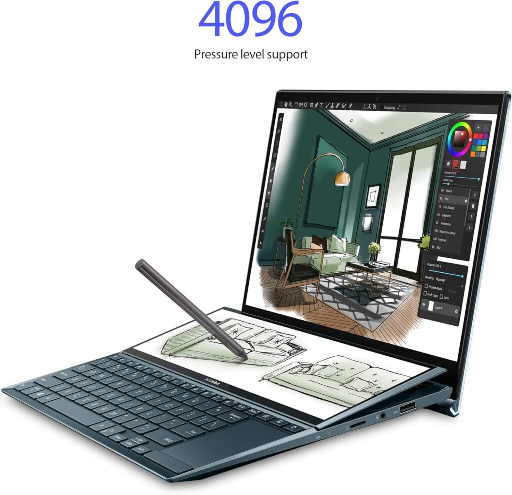 ASUS ZenBook Duo 14 UX482 14” FHD NanoEdge Touch Display, Intel Core i7-1165G7 CPU, NVIDIA GeForce MX450, 16GB RAM, 1TB SSD, Innovative ScreenPad Plus, Windows 10 Pro, Celestial Blue, UX482EG-XS74T