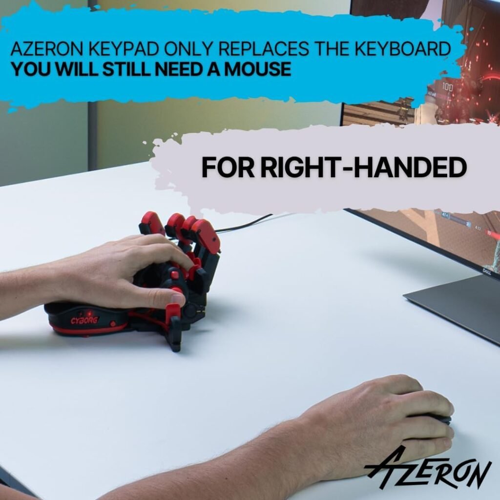 AZERON Cyborg Gaming Keypad – One Handed for PC – with Analog Thumbstick and 29 Programmable Keys – 3D Printed Customized – for Righties (Galaxy Purple)