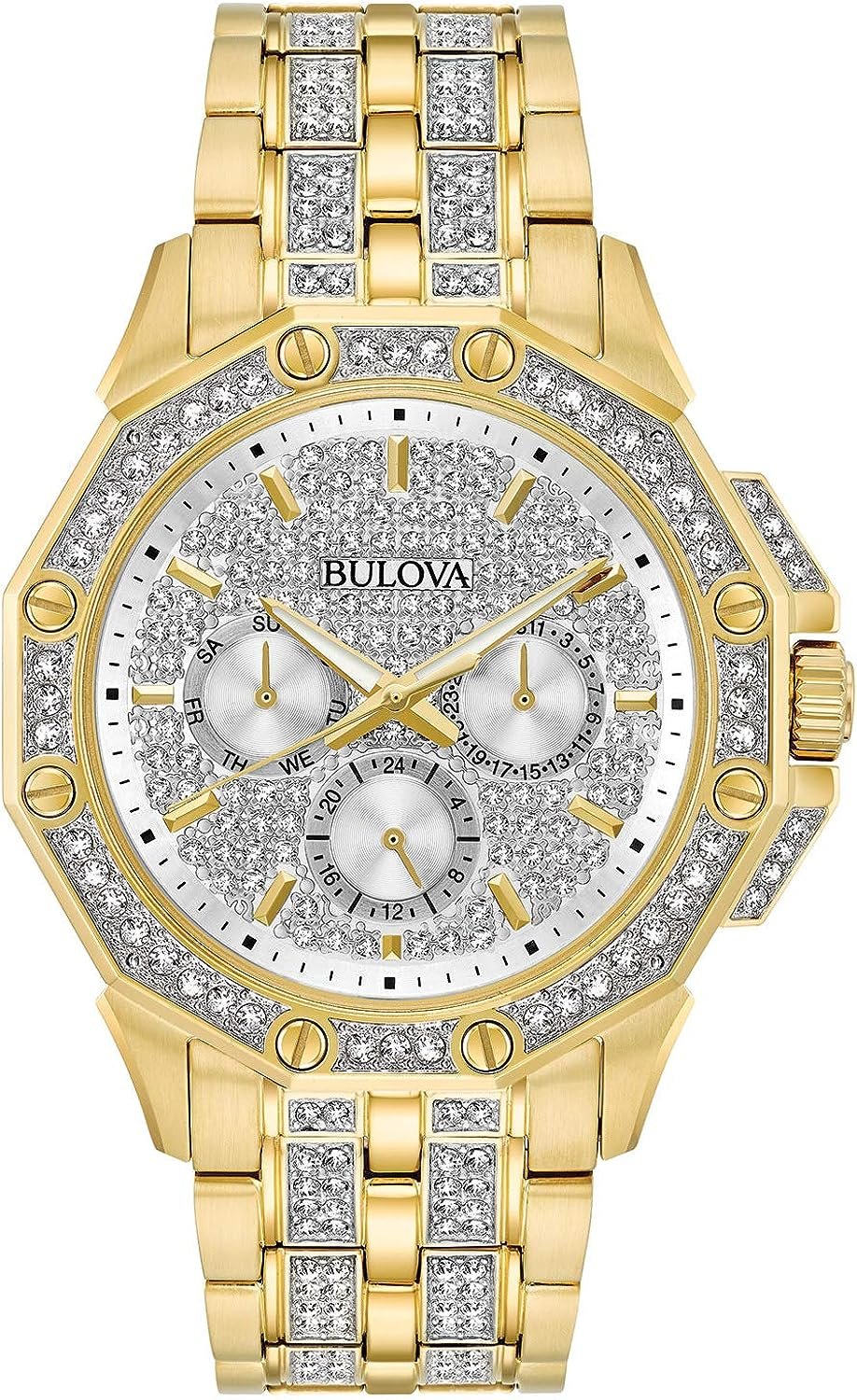 Bulova Mens Crystal Octava Chronograph Quartz Watch, Pave Crystal Dial