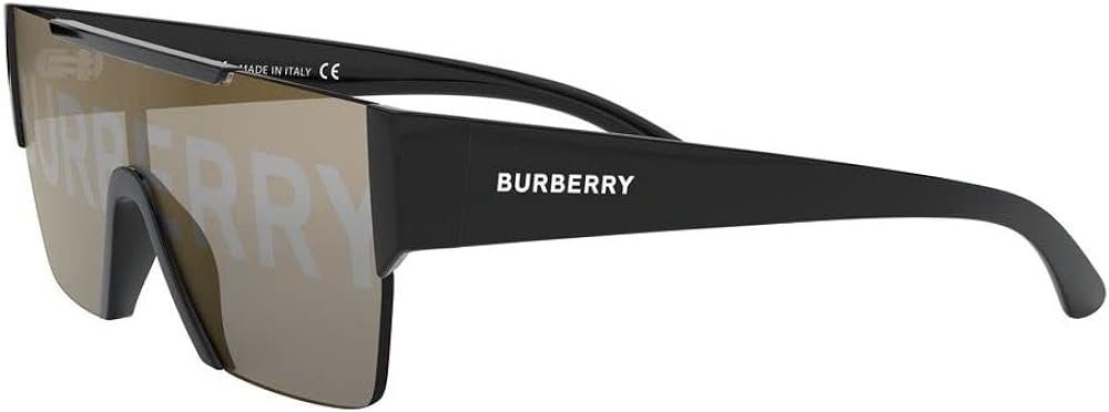 BURBERRY BE 4291 3001/G Black Plastic Rectangle Sunglasses Gold Mirror Lens