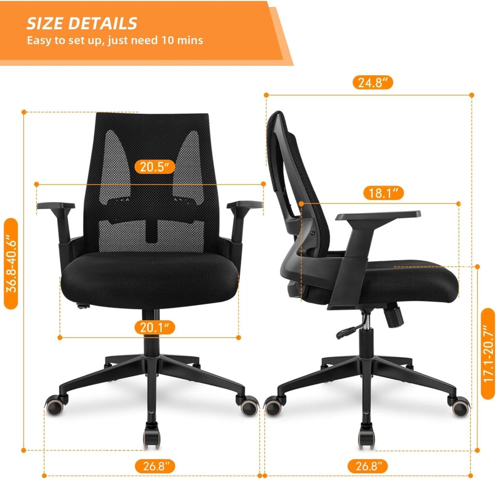 CAPOT Big and Tall Office Chair 400lbs - Ergonomic Office Chair Computer Desk Chair Breathable Mesh for Big People - Mid Back Comfortable Swivel Office Chair with Adjustable Lumbar Support