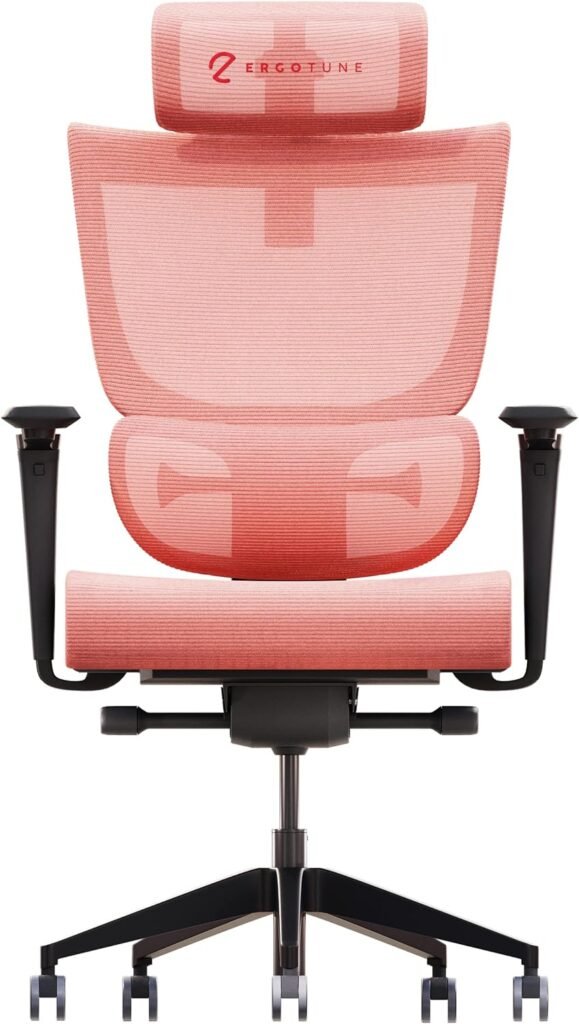 ErgoTune Supreme Ergonomic Office Chair - Adjustable Backrest Desk Chair, Lumbar Support, Headrest, 5D Armrests - High Back Breathable Durable Mesh Recline (Coral Red, S)