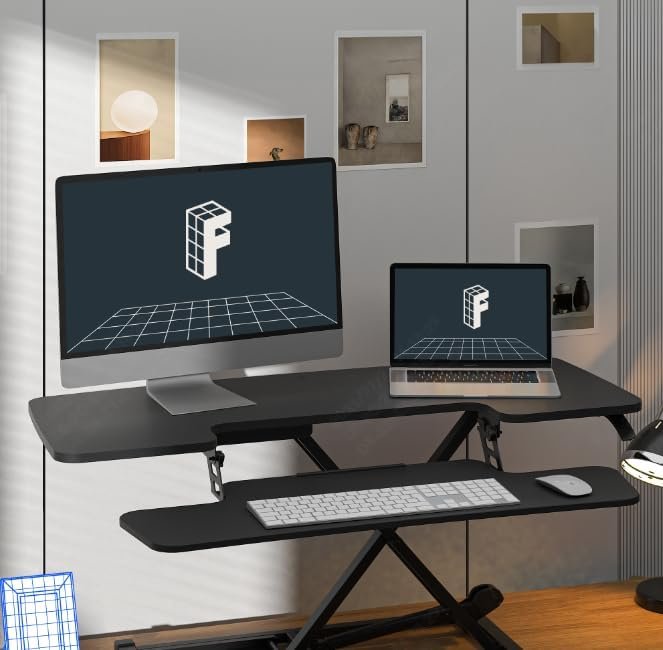 FLEXISPOT Sit to Stand up Desk Riser 42in Standing Desk Converter Height Adjustable Computer Workstation with Large Keyboard Tray Black : Office Products