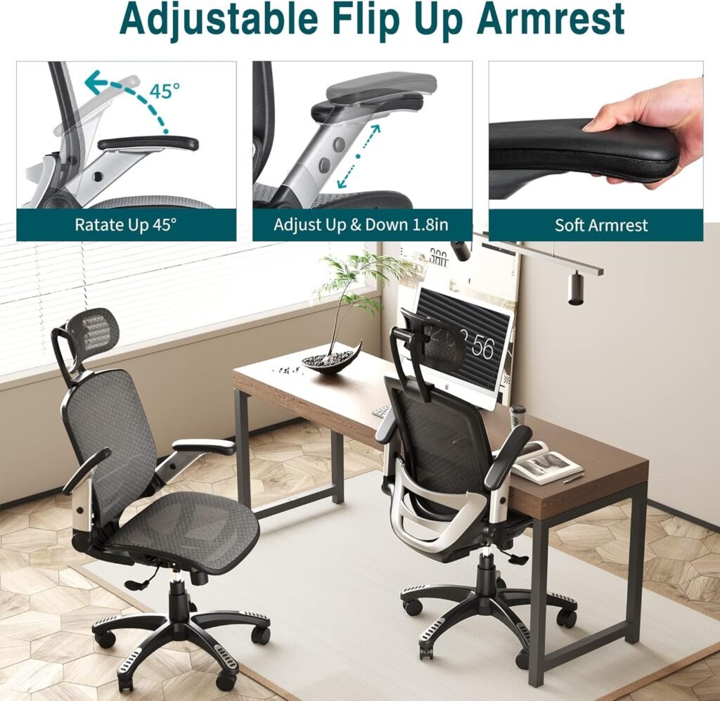 PC Gaming Office Chair, Lumbar Support Flip Up Armrests