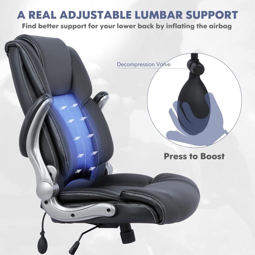 Executive Office Chair Ergonomic Leather High Back Heavy Duty Chair Padded  Armrests Lumbar Support Lock Position