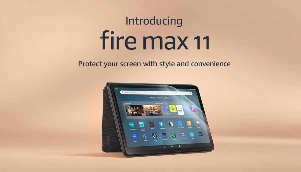 Introducing Amazon Fire Max 11 tablet bundle with Slim Cover and screen protector, style and convenience in your hands, 4 GB RAM, 64 GB, Gray