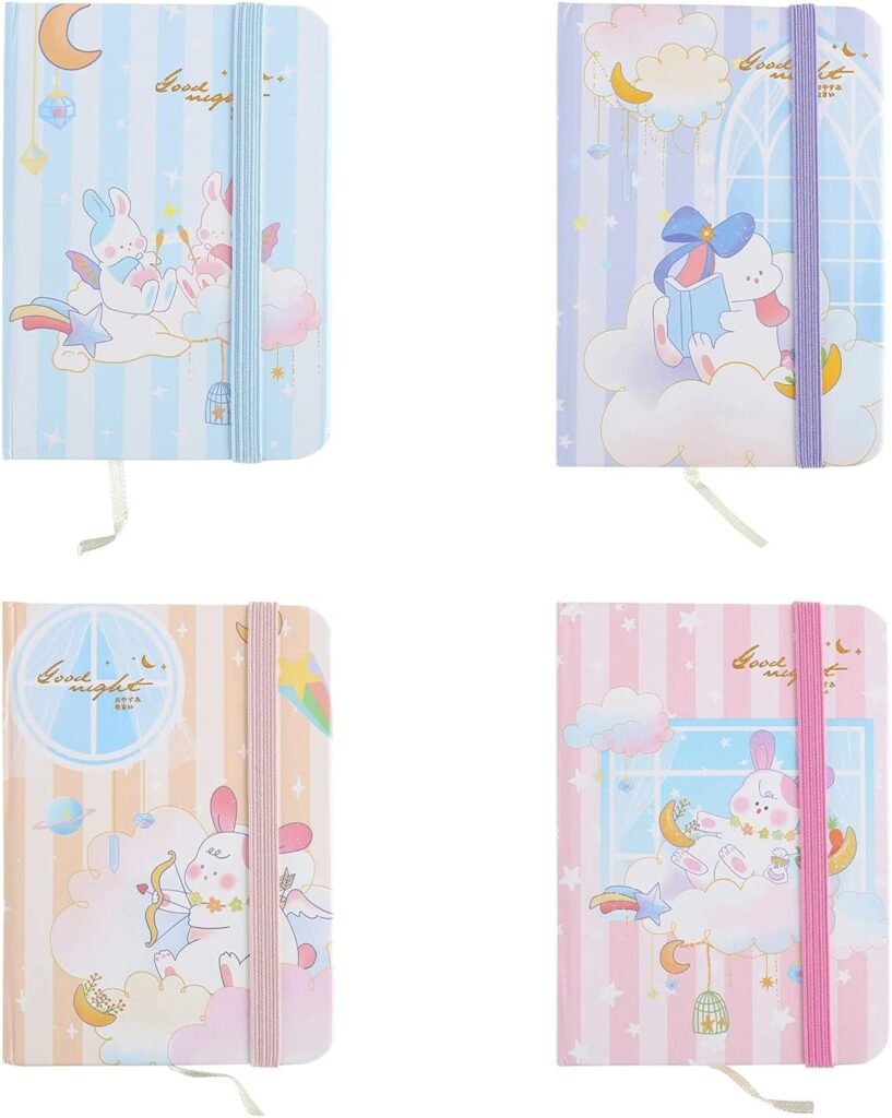 Ipienlee Mini Pocket Notebook Rabbit Cartoon Hardcover Notebooks Little Diary Note Pads Lined Memo Pad Cute Small Journal Notepad A6 Size 3.5 x 5.5 inch Pack of 4