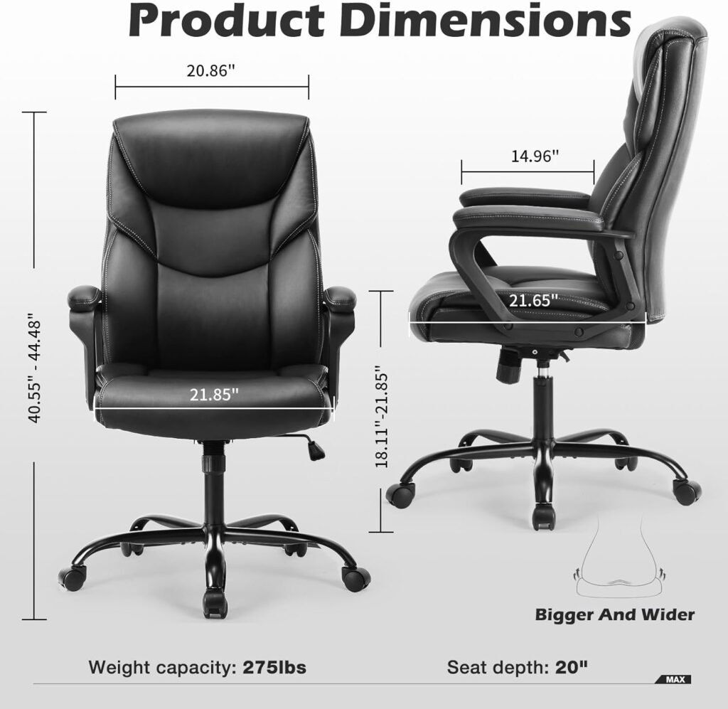 JHK Home Office Chairs with Adjustable Flip-up Armrest Ergonomic Lumbar Support, Strong Metal Base, PU Leather, Black