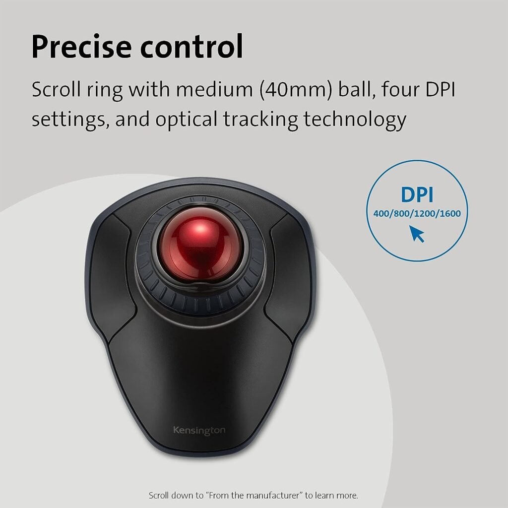 Kensington Expert Wireless Trackball Mouse (K72359WW) Black, 3.5 x 6.1 x 8  Orbit Wireless Trackball with Scroll Ring - Black-Red (K70990WW), : Electronics