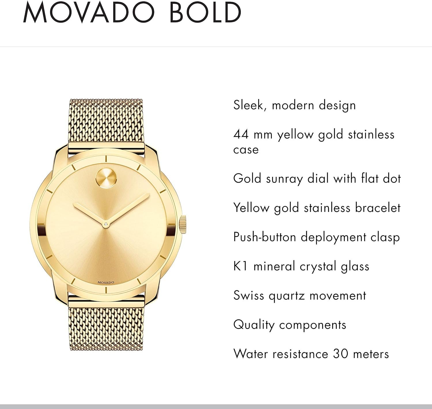 Movado Mens 3600373 Analog Display Swiss Quartz Gold Watch
