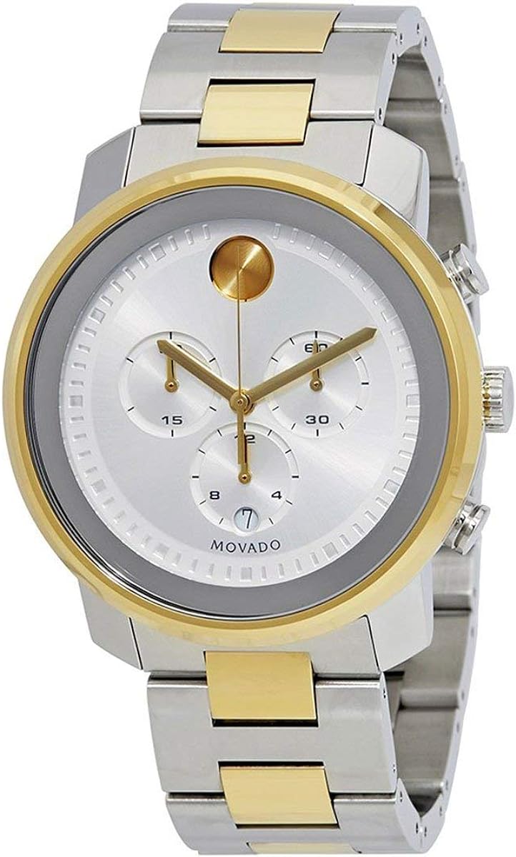 Movado Mens BOLD Metals Chronograph Watch with Printed Index Dial, Silver/Grey/Gold (3600432)