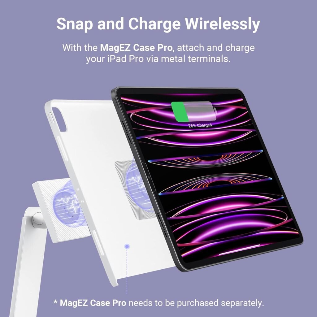 PITAKA Magnetic Wireless Charging Stand Holder Only for MagEZ Case Pro for iPad Pro/iPad Mini 6 [MagEZ Charging Stand] Adjustable iPad Stand with 15W Wireless Charging Base for Smartphone,White