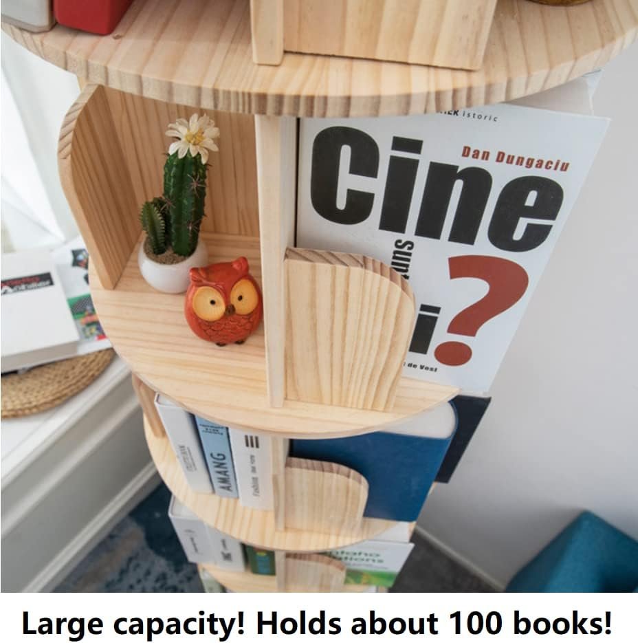 Rotating Bookshelf 360 Display 4 Tier Floor Standing Bookcase Storage Rack for KidsAdults Solid Wood Bookshelf Organizer