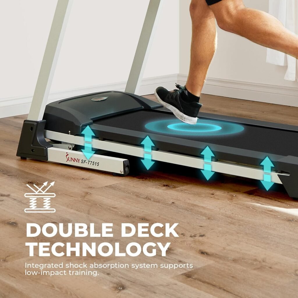 Sunny Health  Fitness Performance Treadmill Features Auto Incline, Dedicated Speed Buttons, Double Deck Technology, Digital Performance Display with BMI Calculator and Pulse Sensors - SF-T7515