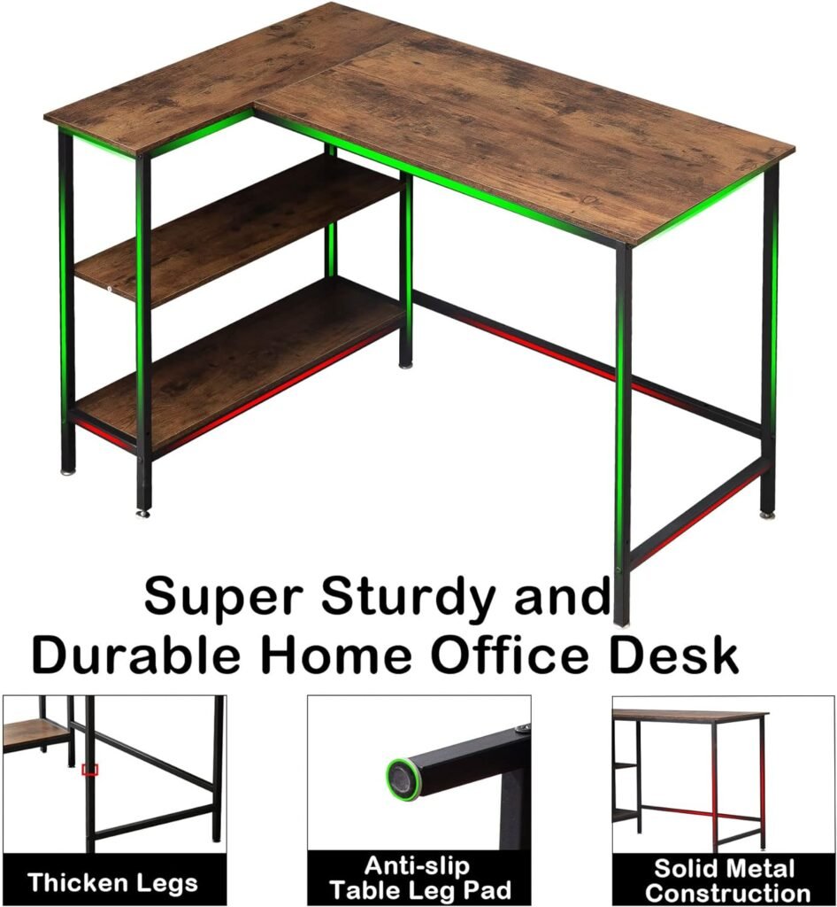 WOODYNLUX L Shaped Desk - 43 Inch Gaming Desk, Computer Corner Desk, Home Office Writing Desk with Shelf, Space-Saving Workstation Table, Modern Simple Wooden Desk, Rustic Brown : Home  Kitchen